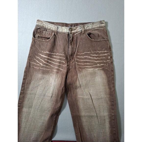 Knockout Jeans Men 36x32 Brown Whiskering Baggy Grunge Wide Leg Hip Hop Y2K EUC - Picture 6 of 13
